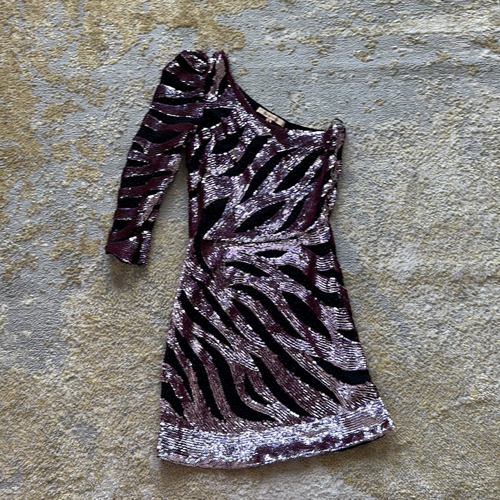 Sequin One-Shoulder Dress - Black and Silver
